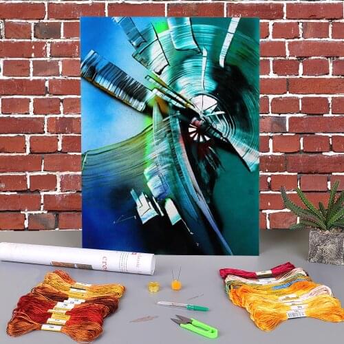 Abstract Biomechanical Mandala Printed 11CT Cross Stitch Complete Kit DIY Embroidery DMC Threads Handicraft Needle