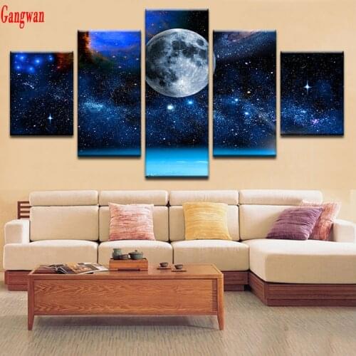 Diamond embroidery Moon Earth Universe Starry Sky full square round diamond painting mosaic Natural landscape 5 pcs decoration