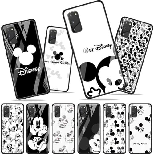 Mickey black and white for Samsung Galaxy S20 FE Ultra Note 20 S10 Lite S9 S8 Plus Luxury Tempered Glass Phone Case Cover