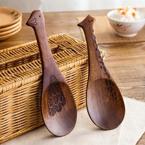 Wood Spoon Kitchen Creative Wooden Carved Duck Fish Rice Spoon Paddle Spoon Soup Spoon Tableware Cocina Tools Supplies