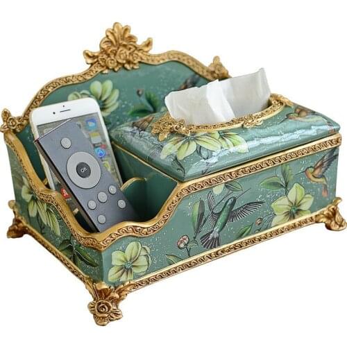European style multi-functional tissue box decorative drawing box American remote control storage box retro living roomteatable