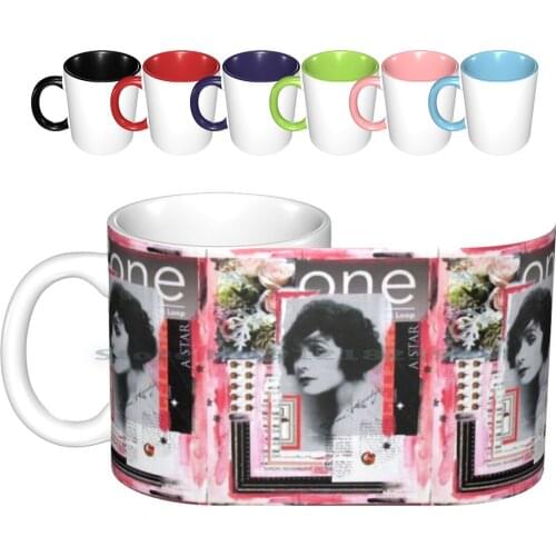 Norma Talmadge Collage Ceramic Mugs Coffee Cups Milk Tea Mug Collage Cut And Paste Magazine Paper Pink Womens Vintage Woman