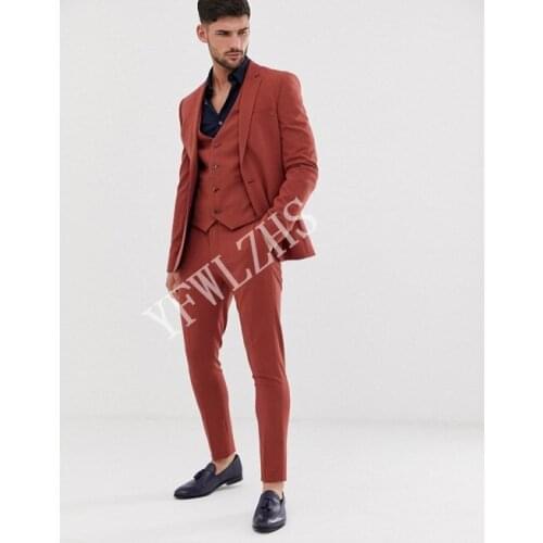 Handsome Groomsmen Notch Lapel Groom Tuxedos Mens Wedding Dress Man Jacket Blazer Prom Dinner (Jacket+Pants+Tie+Vest) A022