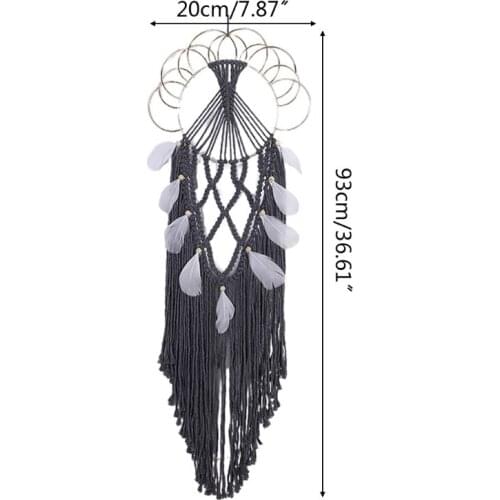 M17D Macrame Wall Hanging Dream Catcher Boho Handmade Woven Tassel Feather Tapestry for Kids Room Wedding Decoration
