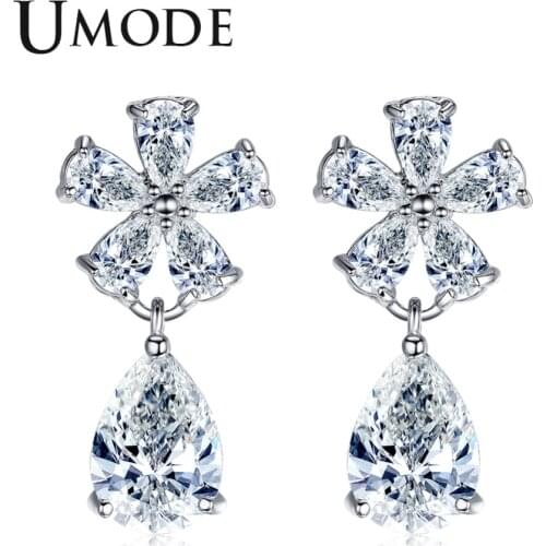 UMODE Fashion Water Drop CZ Crystal Dangle Earrings for Women Pear Cut Party Jewelries for Girls Orecchini Bijoux Femme AUE0363