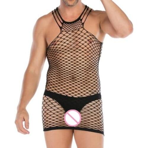 Men Sexy Lingerie Exotic Sleepwear gay sissy Fishnet Babydolls Net Nightdress Porno Nightgown Male Underwear Sexy Costumes new