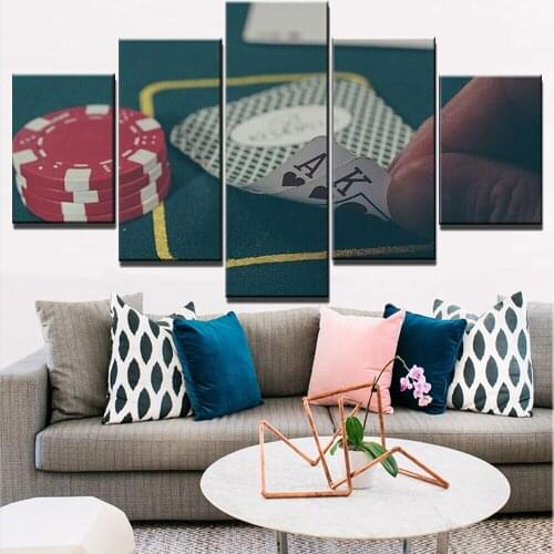 5 Pieces Wall Art Canvas Painting Casino Chip Card Game Poster Home Decoration Living Room Bedroom Modular Pictures Framework