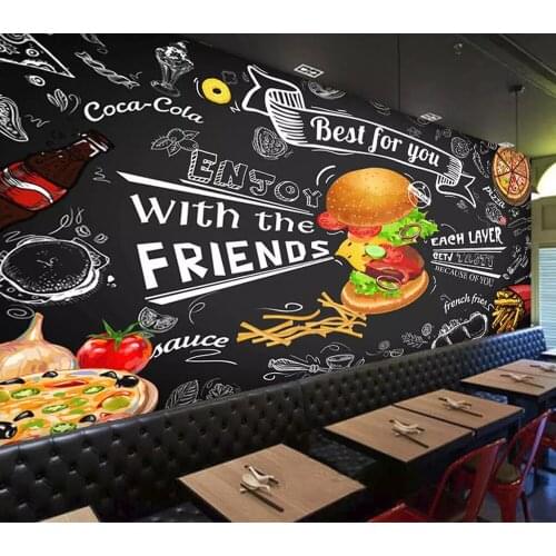Commercial wallpaper Hand-painted style hamburger fast-food restaurant snack bar background wall