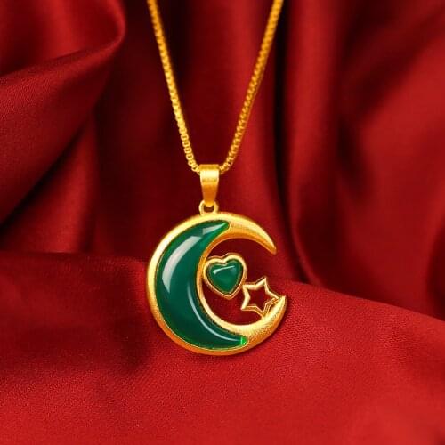 Natural Green Hetian Jade Stars Moon Pendant 925 Silver Necklace Chalcedony Amulet Fashion Charm Jewelry Gifts