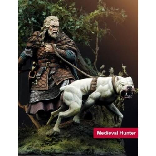 Unpainted Kit 1/24 75mm Medieval WARRIOR with dog 75mm Resin Figure miniature garage kit