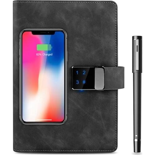 New Design Multi Function Wireless Charging Password Lock Notebook A5 Diary Power bank With Drawing Tablet Smart Pen 16G U disk