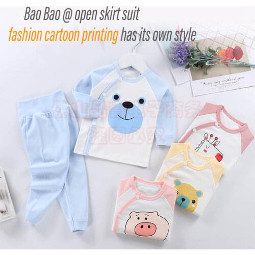 New cute autumn and winter baby childrens cotton suit, Qiu Yi long trousers high waist pants belly protection suit