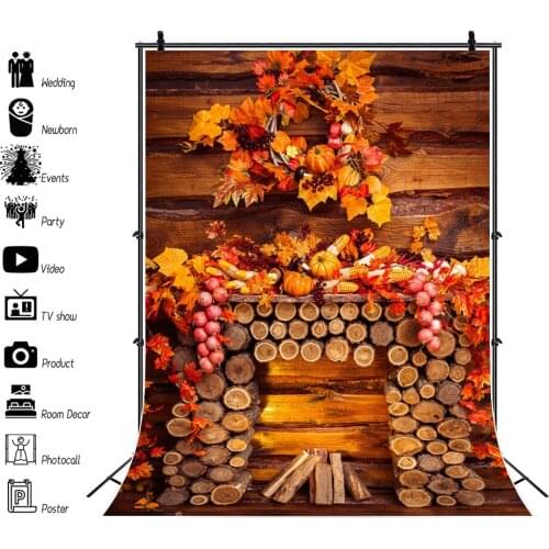 Yeele Autumn Background Halloween Photography Wood Flowers Fireplace Baby Portrait Backdrop Photographic Photo Studio Photocall