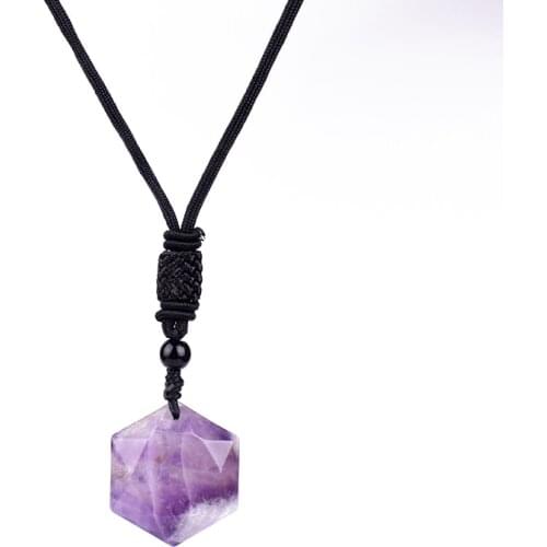 Natural Amethysts Hexagram Necklaces for Women Star of David Wealth Pendant Necklaces Men Amulet Energy Stone Pendant Jewelry
