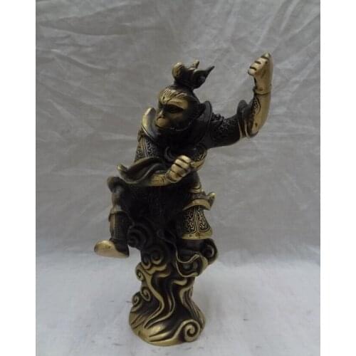 Song voge gem S2790 9" Chinese Bronze Myth Monkey King Fly Sun WuKong Son Goku Winning Buddha Statue