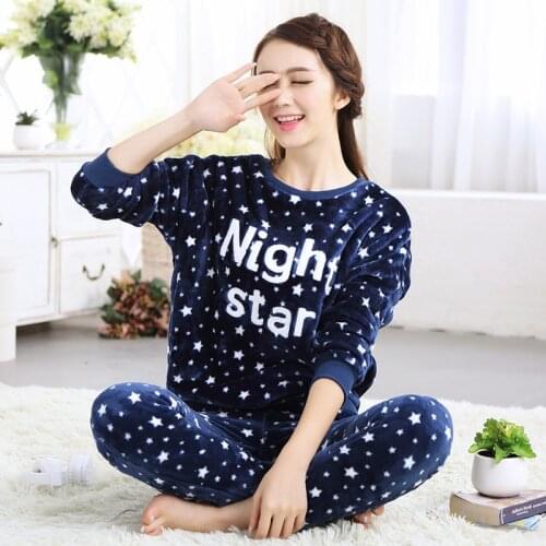 Autumn and Winter Coral Fleece Plus Velvet Warm Pajamas Womens Flannel Spring and Autumn Womens Korean Student Home Service