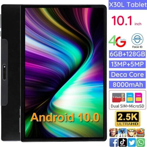 Android 10.1 inch 1920x1200 2.5K IPS Dual 4G Network 6GB RAM 128GB ROM 10 Cores Tablets PC 13.0/5.0MP Dual Wifi Type-C 8000mAh