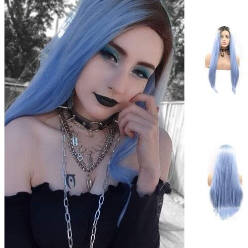 Premium Blue Lace Front Wig Heat Resistant Synthetic Fiber Hair Wigs Light Blue Hair for Women Wedding Party 24 inches