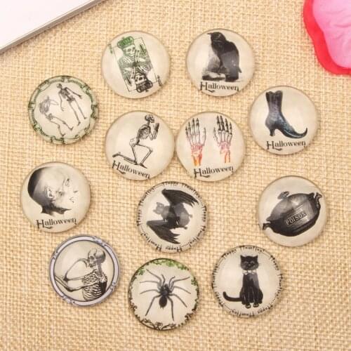 Reidgaller Mixed Round Halloween spider cat bat crow photo glass Cabochon 10mm 12mm 14mm 18mm 20mm 25mm