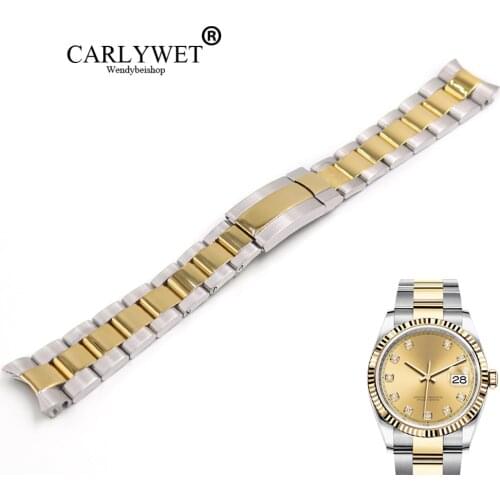 CARLYWET 20mm Wholesale Stainless Steel Solid Curved End Screw Links Replacement Loops Watchband Strap Bracelet For DATEJUST