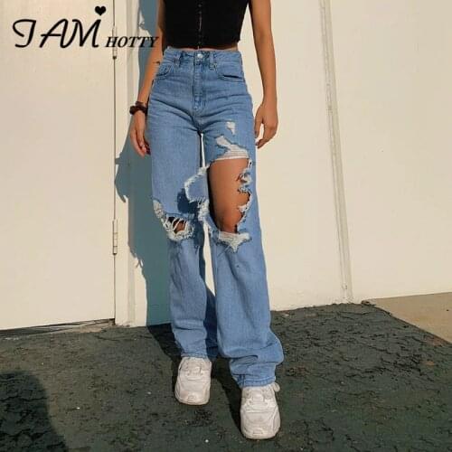 Ripped Straight Womens jeans Baggy Vintage High Waist Boyfriends Mom y2k Denim Distressed Streetwear 2020 Female Iamhotty