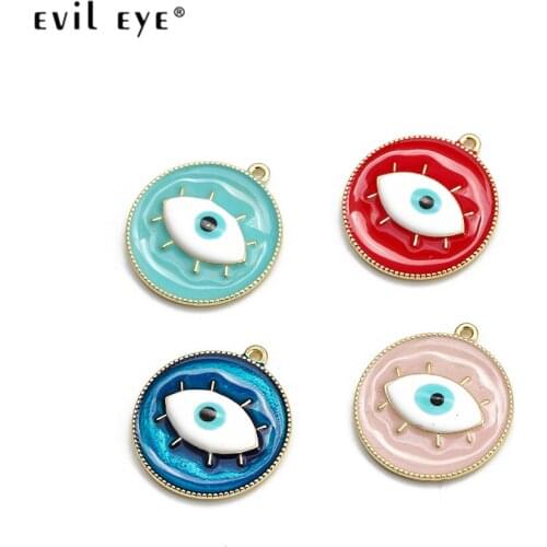 Evil Eye Blue Turkish Evil Eye Round Pendant Alloy Gold Color Pendant Charm for Necklace Jewelry Making Accessories BE171