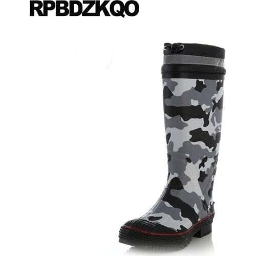 Shoes mid calf luxury slip on waterproof pvc round toe high quality 2018 autumn camouflage mens rubber rain boots rainboots tall
