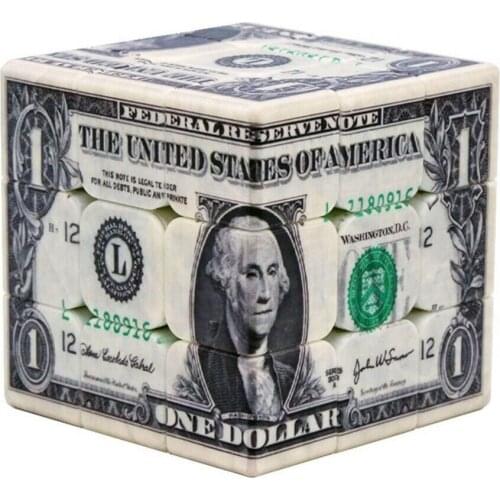 Speed 3x3x3 US One Dollar Note Bill Facade Pattern Magic Cube Twist Puzzle Toy 3D IQ Game Stickerless Brain Teaser Safe ABS 3x3
