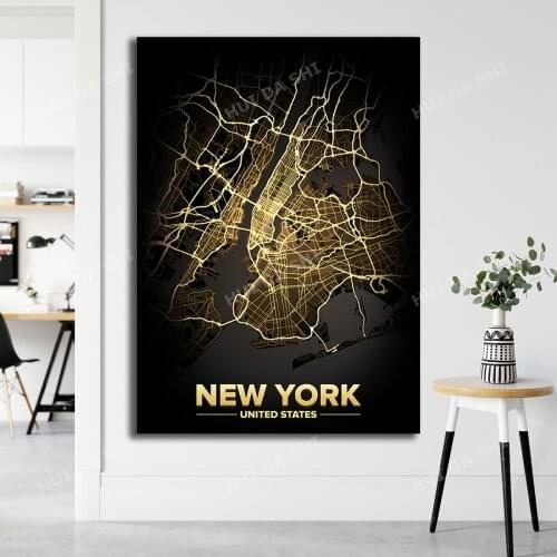 New York - City Lights Poster Print Light Map Wall Art Posters