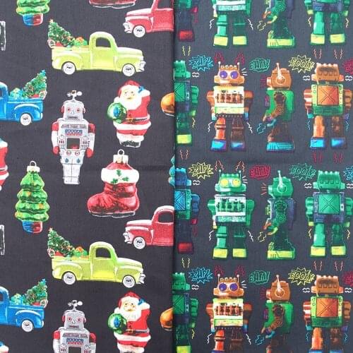 1 yard Christmas fabric, robot,car,Santa Claus, Boot, Christmas tree printed Cotton Poplin Fabric (width=140cm)