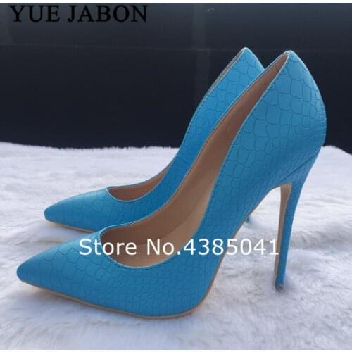 Blue High Heel Shoes 2019 New Snake Printing Women Shoes Pointed Toe Shallow 8/10/12cm Pumps Sexy Party Wedding Shoes Real Pics