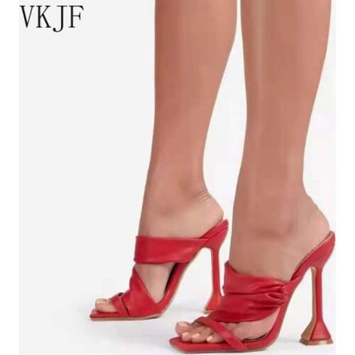 Women Party Shoes Summer High Heels Large Size Fish Mouth Fashion Pleated Gold Solid Stiletto Ladies Sandal Zapatos De Mujer