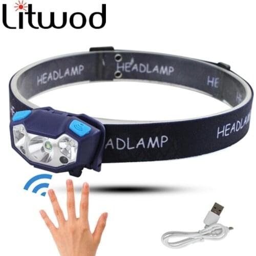 Z38 3000LM Mini Rechargeable LED Headlamp Body Motion Sensor LED Built-in Power Head Light Lamp Induction Flashlight with USB Q5