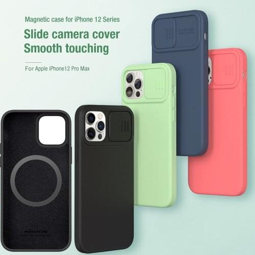 Lens Protection for iPhone 12 Pro Max Case Nillkin Silky Magnetic Adapt Magsafe Sillicone PC Phone Back Cover for iPhone 12 Pro
