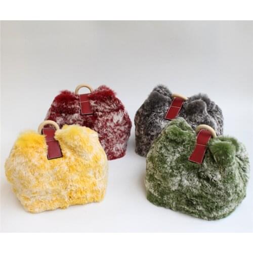 IANLAN New Womens Rex Rabbit Fur Shoulder Bags Casual Real Soft Fur Crossbody Bags Genuine Cowhide Handbags IL00557