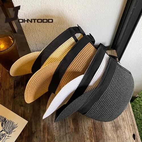 2021 Summer Women Solid Color Straw Hat Equestrian Ribbon Hat Fashion Sun Hats Outdoor Casual Baseball Cap Sunscreen Adjustable