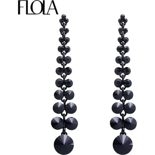 FLOLA Gothic Black Long Earrings for Women Crystal Punk Long Chain Earrings Long Dangle Drop Earrings pendientes ersj35