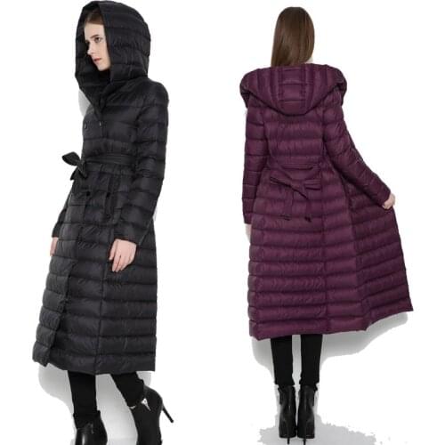 Winter White duck down Women Down Coats womens waterproof long lage plus size coat hat thick large size female down jackets