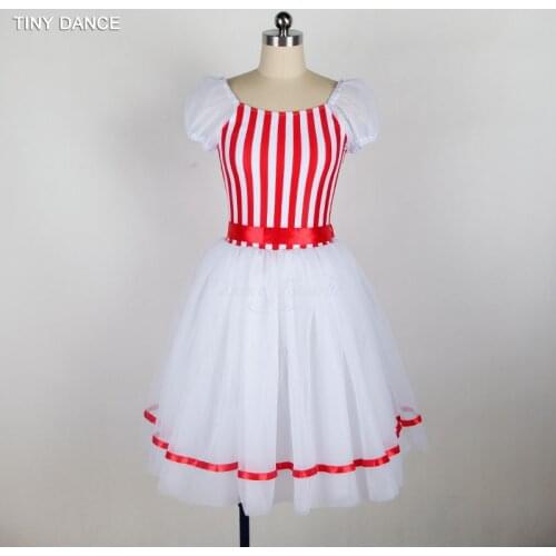 Puff Sleeve Red and White Stripe Spandex Ballet Dance Tutu Leotard Dress for Girls & Women Ballet Dancing Dresses 11 Sizes 18084