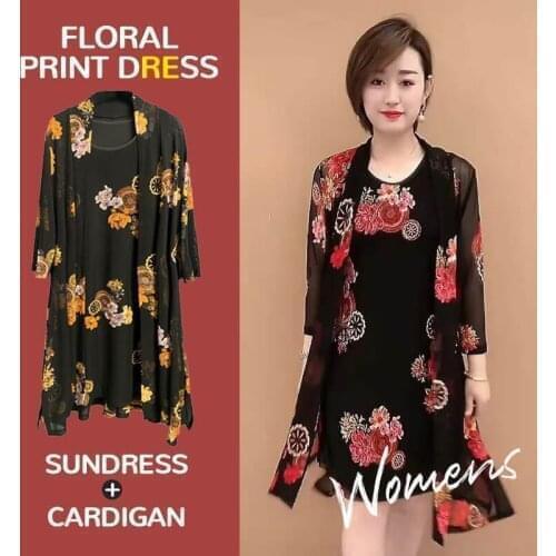 Women Loose Dress Summer Sleeveless Floral Printed Big Swing Dresses Elegant Sexy Chiffon Plus Size Two-piece Suit Dropshipping