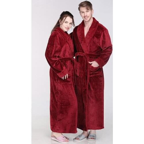 Winter Warm Sleepwear Ankle-Length Long Robe For Women Men Flannel Kimono Bathrobe Gown Long Sleeve Nightgown Lovers Nightdress