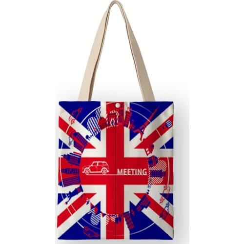 01104 Classic the Union Jack Flag Design Women Handbags Casual Canvas School Shoulder Bag Big Capacity Shopping Bags with Pocket