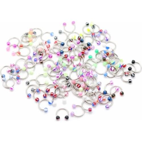 1.2*8*3/3mm circular ring horseshoe cbr mix color with ball design 100pcs acrylic body piercing jewelry bioplast barbell