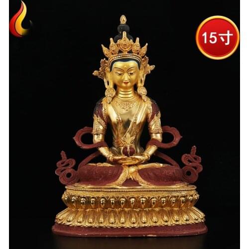 47cm LARGE Huge # HOME Hall efficacious Protection Talisman Gold-plated gilt Amitayus CHANGSHOU Buddha Buddhist Tantra statue