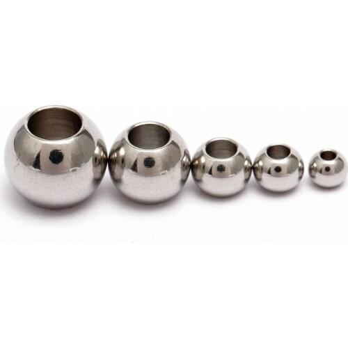 50pcs Stainless Steel Round Ball Beads metal Hollow bead with Large Hole European Space Beads for DIY bracelet Jewelry findings