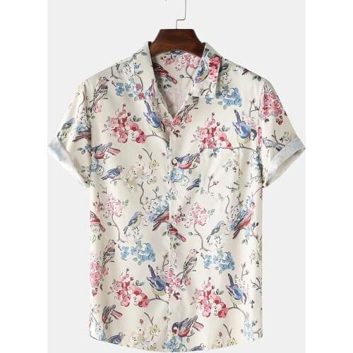 55# Print Graphic Shirts Single Breasted Casual Pocket Blouse Men 2021 Summer Style Short Sleeve Male Top Camisas De Hombre