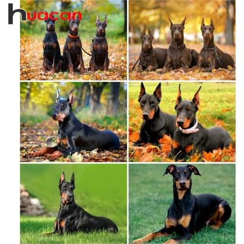 Huacan Diamond Painting Animal Dog Cross Stitch Embroidery Mosaic Doberman Full Drill Diamond Art Wall Stickers