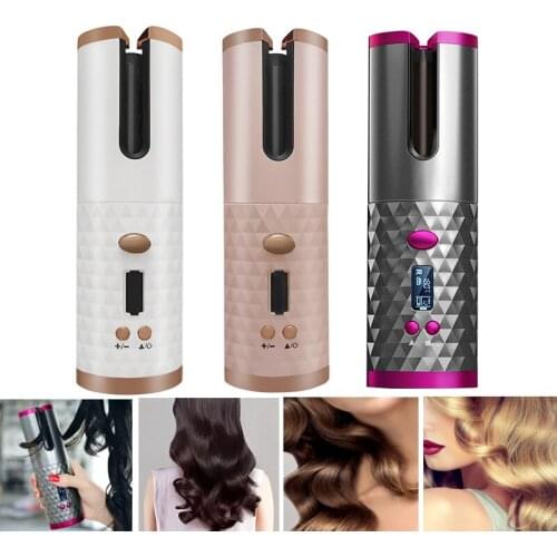 Wireless Automatic Hair Curler USB Rechargeable Curling Iron Curls Waves LCD Display Ceramic Curly Rotating Curling Wave Styer