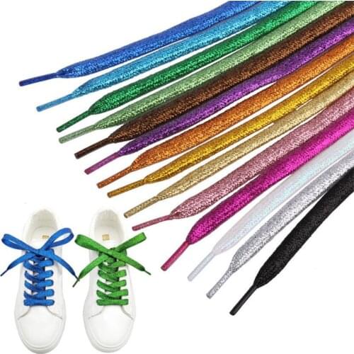 Glitter White Shoelaces of sneakers Metallic Shiny gold shoelace silver Flat shoe laces sports running shoe lacing Man Women