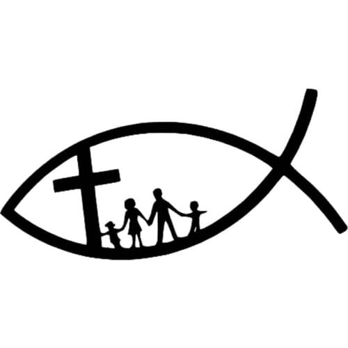 Dawasaru Funny Christian Fish Car Sticker Jesus Family Cross Church Waterproof Decal Laptop Truck Auto Accessories PVC,14cm*6cm